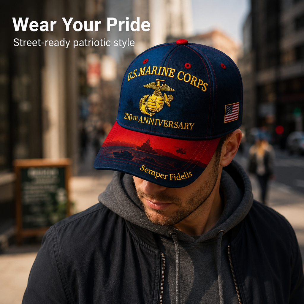 🇺🇸🎖️ U.S. Marine Corps 250th Anniversary Commemorative Cap – Embroidered Eagle, Globe & Anchor with "Semper Fidelis" Motto