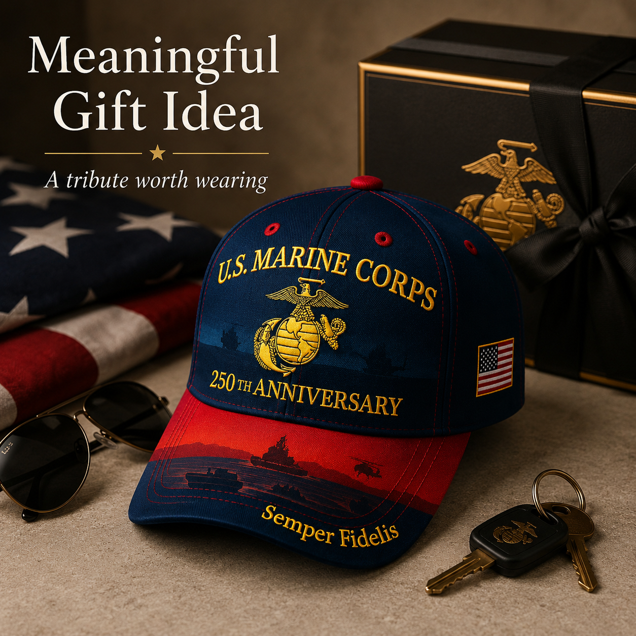 🇺🇸🎖️ U.S. Marine Corps 250th Anniversary Commemorative Cap – Embroidered Eagle, Globe & Anchor with "Semper Fidelis" Motto
