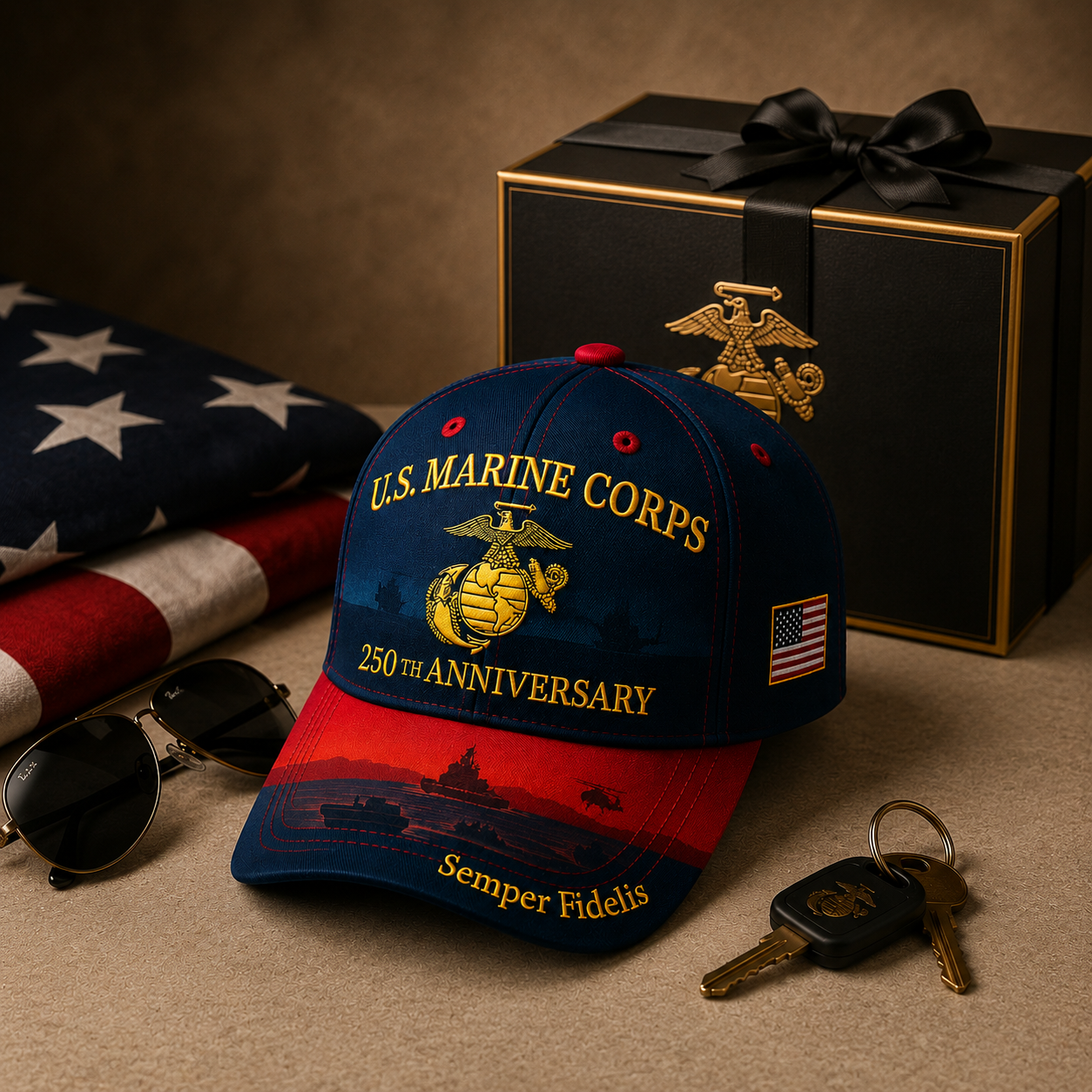 🇺🇸🎖️ U.S. Marine Corps 250th Anniversary Commemorative Cap – Embroidered Eagle, Globe & Anchor with "Semper Fidelis" Motto