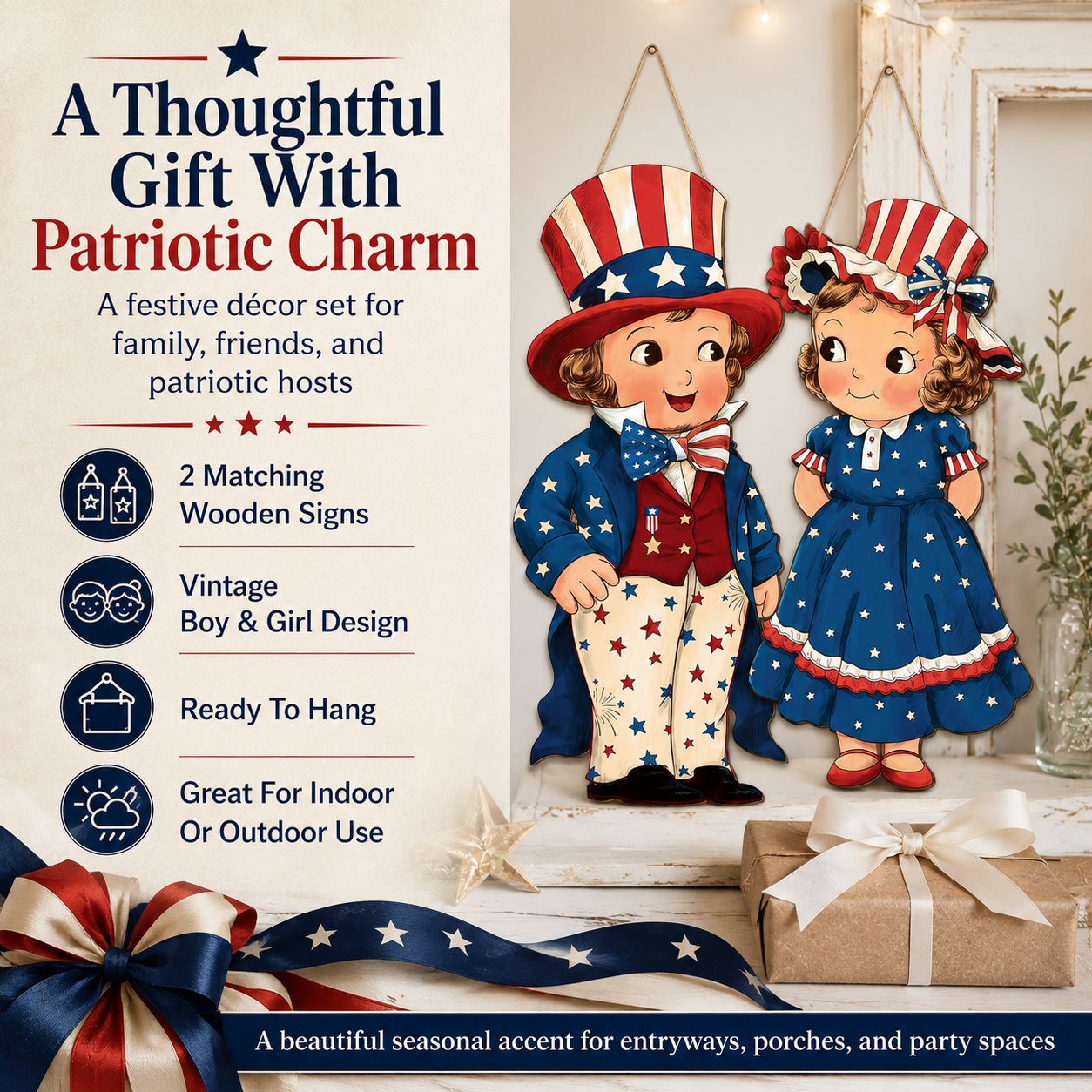 Patriotic Wooden Hanging Door Signs