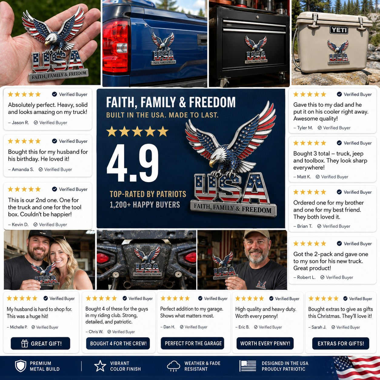 🇺🇸250th Anniversary 49% OFF - ★USA Faith, Family & Freedom★ Metal Emblem