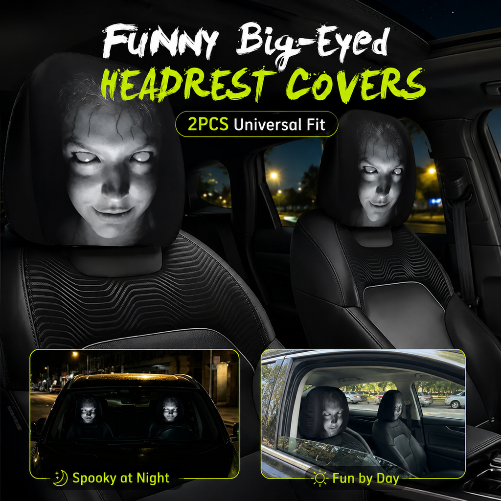 😆 Funny Cartoon Car Headrest Covers – 2PCS Universal Fit 🚗