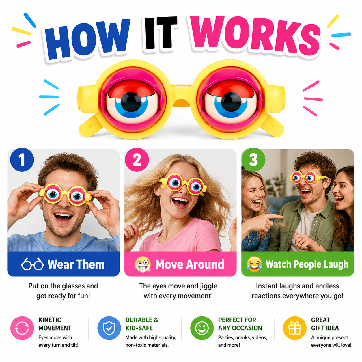 🤪 Kinetic Crazy Eyes Glasses 👓 for Instant Laughs 😂 & Party Fun