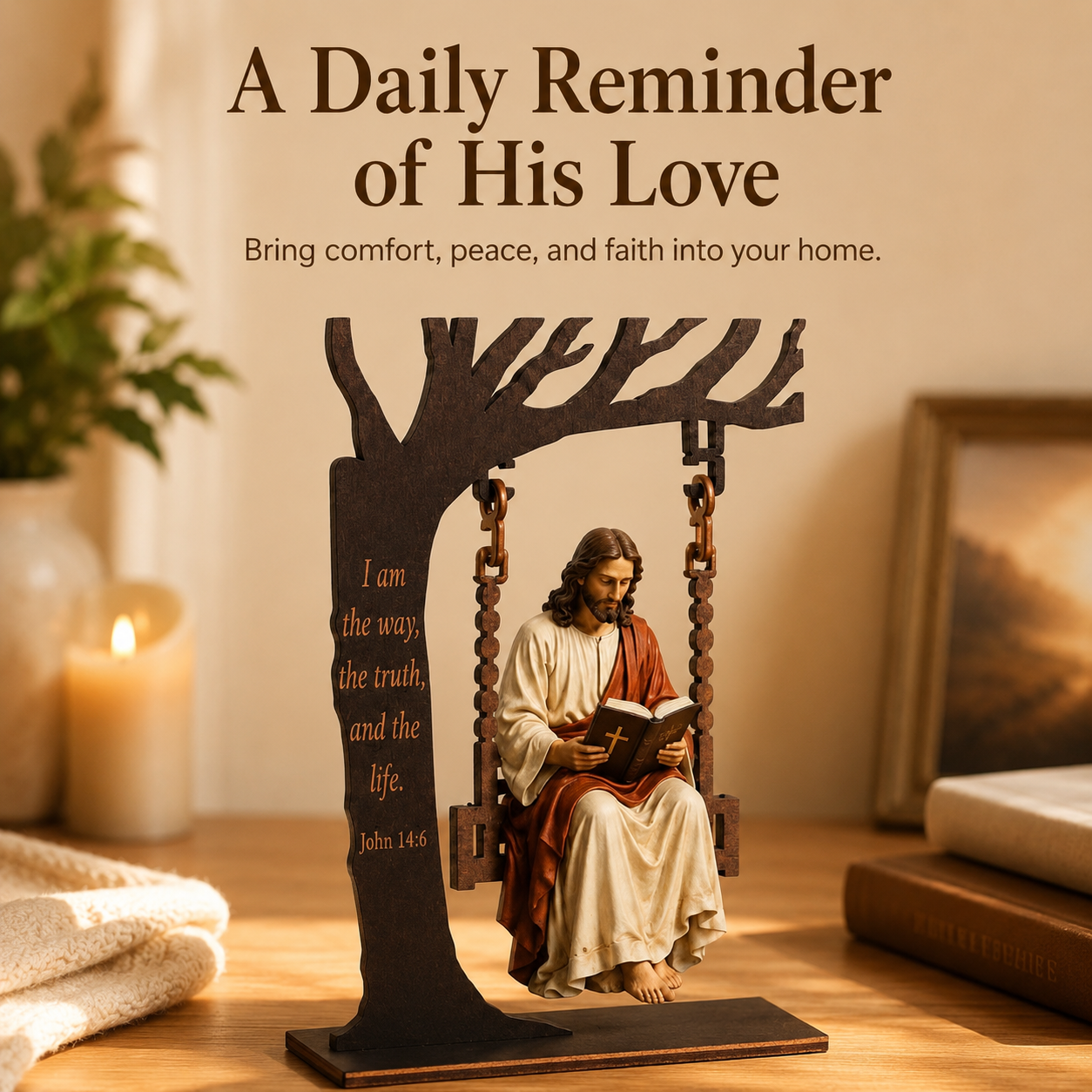 ✝️ Jesus Swing Ornament – John 14:6 Faith Table Decor | Christian Bible Verse Home Decoration