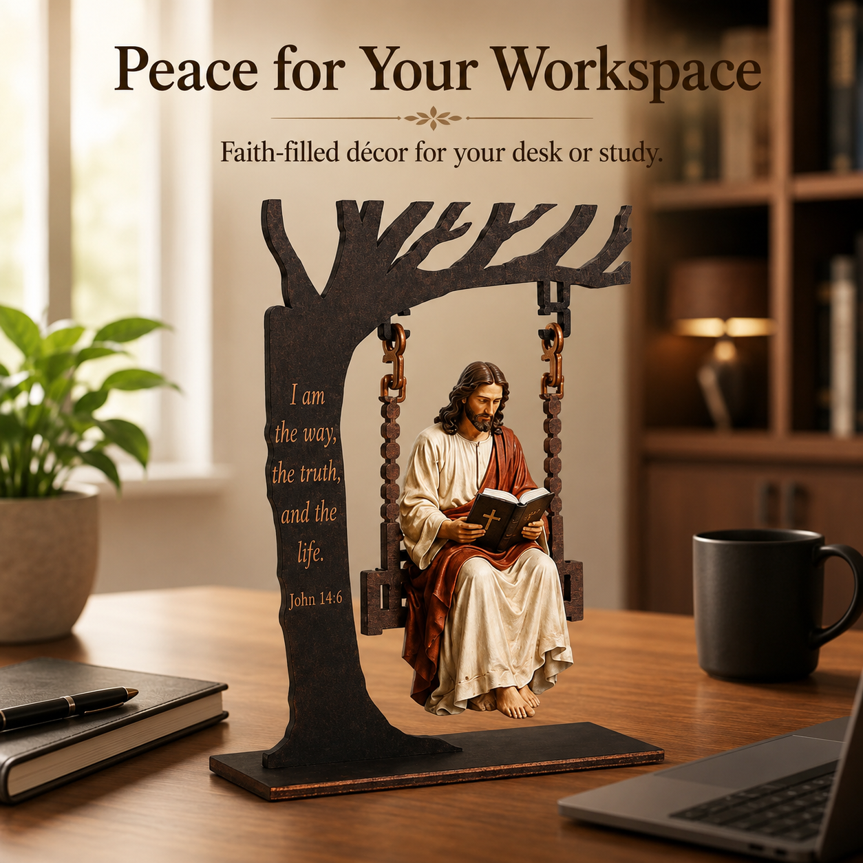 ✝️ Jesus Swing Ornament – John 14:6 Faith Table Decor | Christian Bible Verse Home Decoration