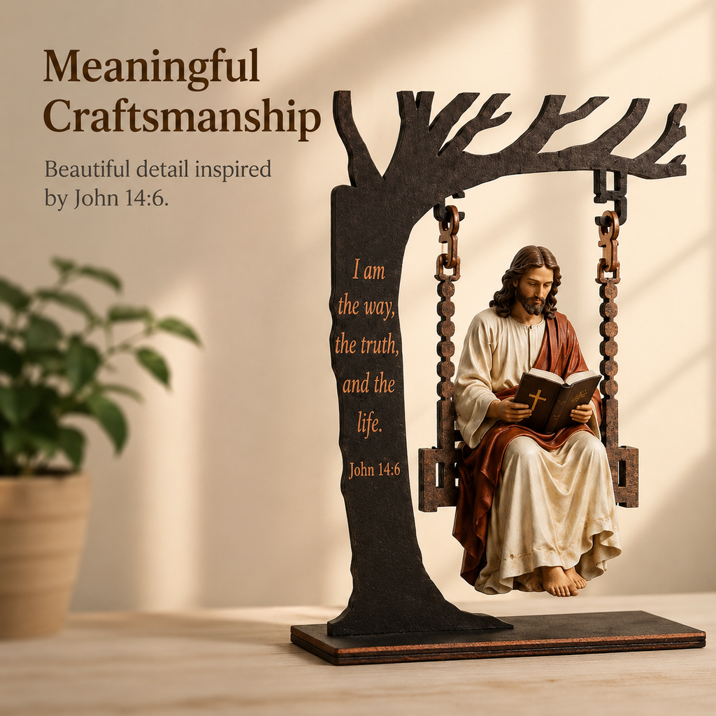 ✝️ Jesus Swing Ornament – John 14:6 Faith Table Decor | Christian Bible Verse Home Decoration