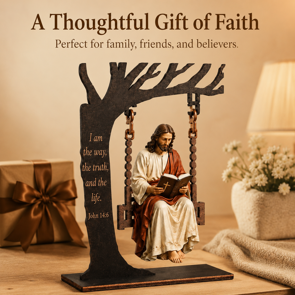 ✝️ Jesus Swing Ornament – John 14:6 Faith Table Decor | Christian Bible Verse Home Decoration