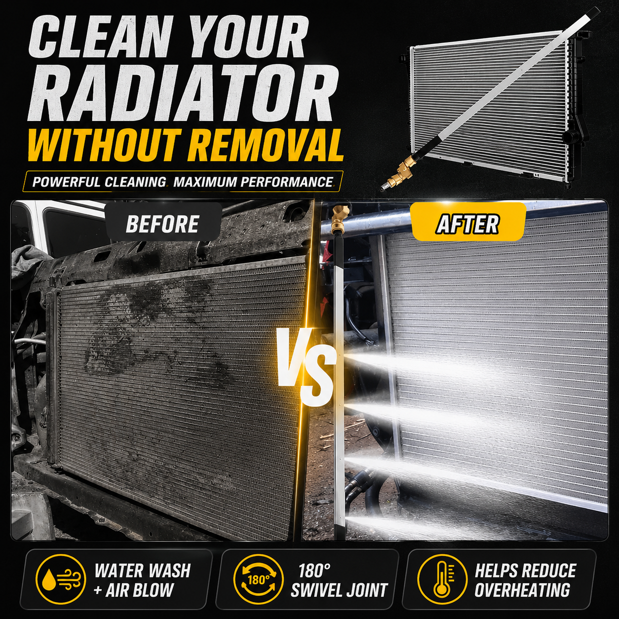 24" Portable Radiator Cleaning Wand🔥Free gift 1 x pure copper swivel joint, 1 x quick connector