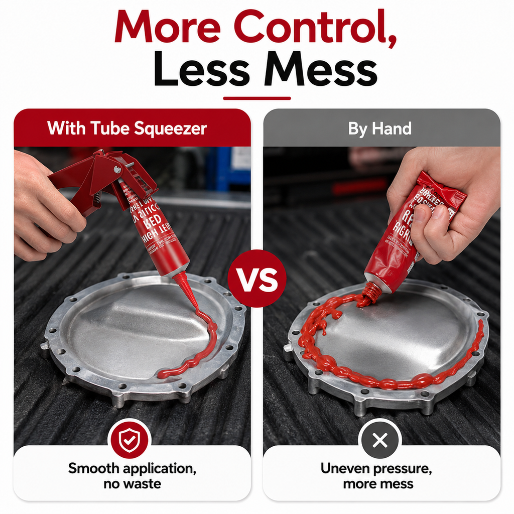 Tube Extrusion Tool - Efficient RTV and Silicone Dispenser That maximizes The use of All Material in The Tube and Prevents Material Waste