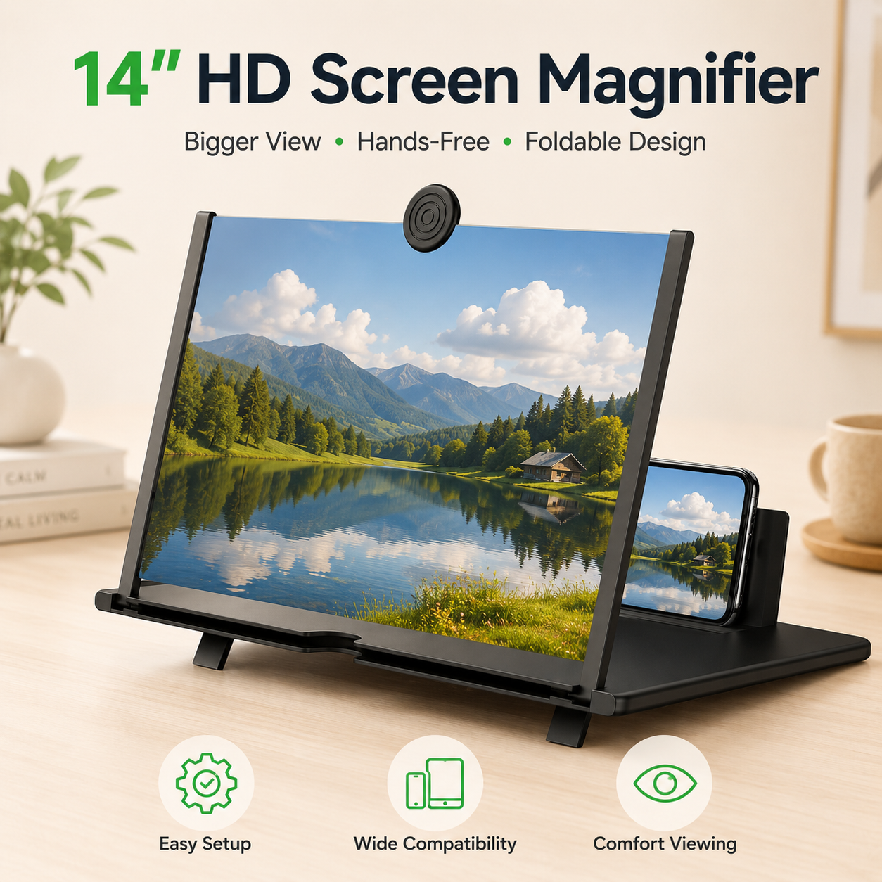 📺 14" HD Screen Magnifier – Big Screen Viewing for Any Smartphone