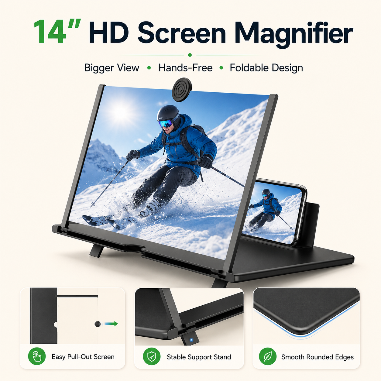 📺 14" HD Screen Magnifier – Big Screen Viewing for Any Smartphone