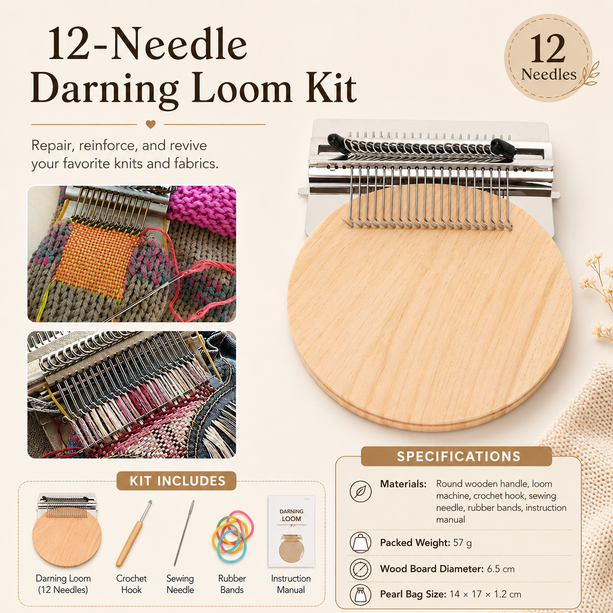 🧵 Fast Fabric Repair – Mini Darning Loom Kit