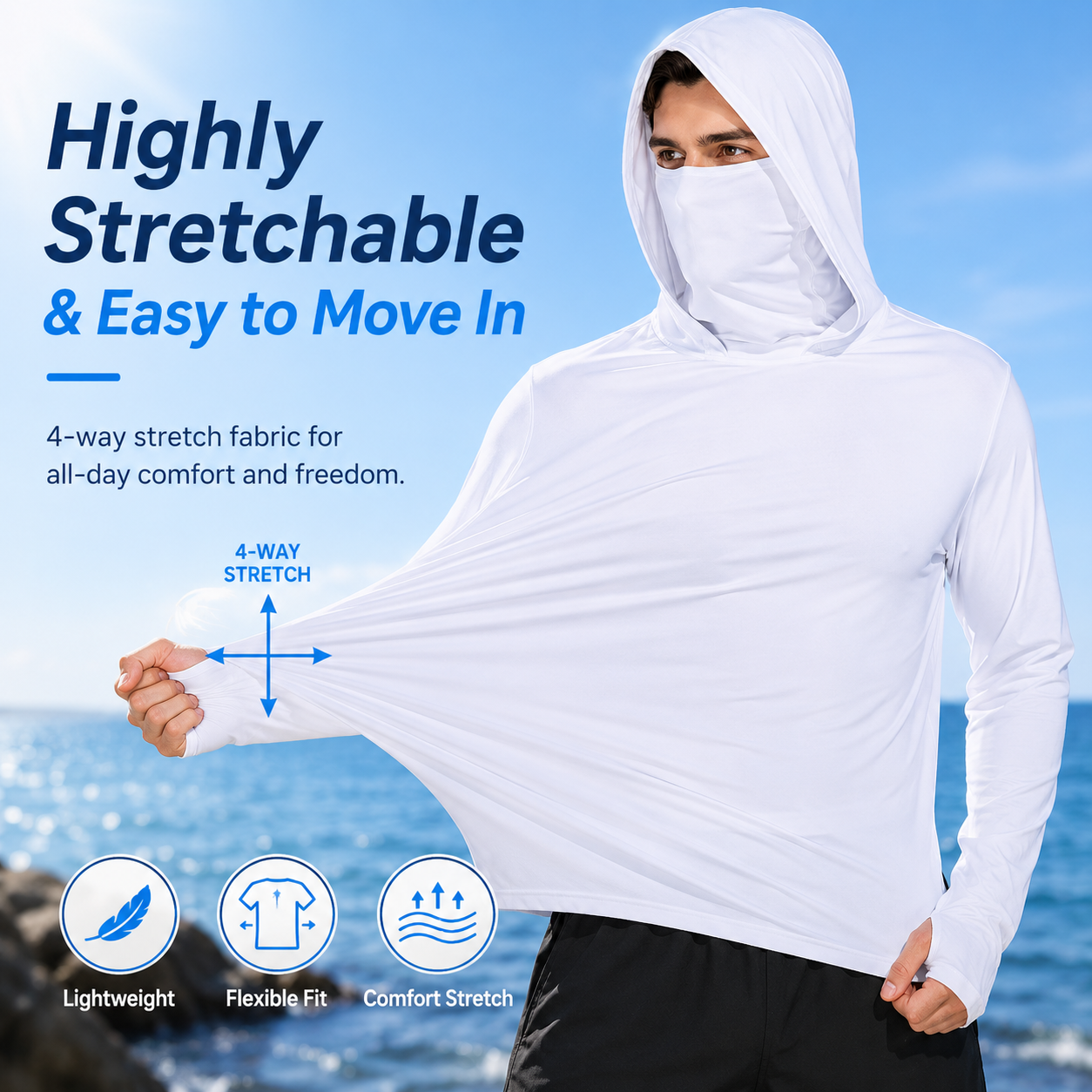 UPF 50+ Fishing Hoodie with Face Cover