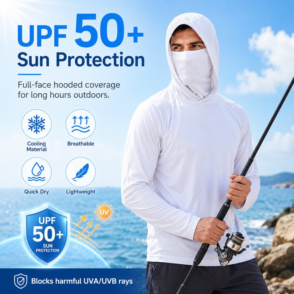 UPF 50+ Fishing Hoodie with Face Cover