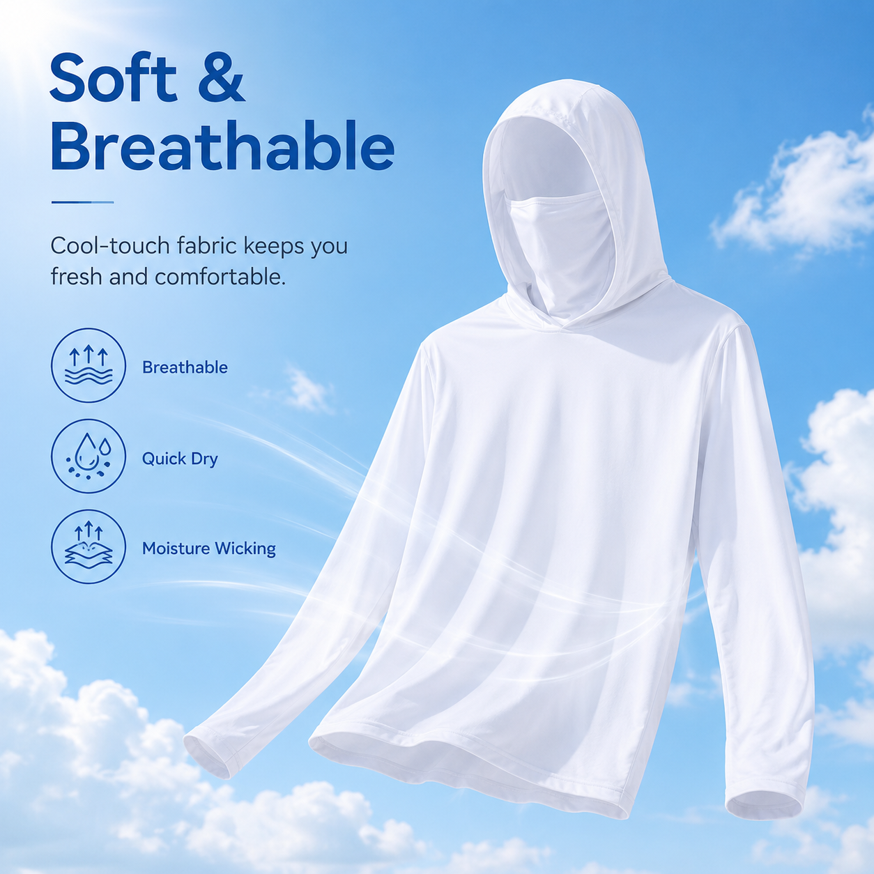 UPF 50+ Fishing Hoodie with Face Cover