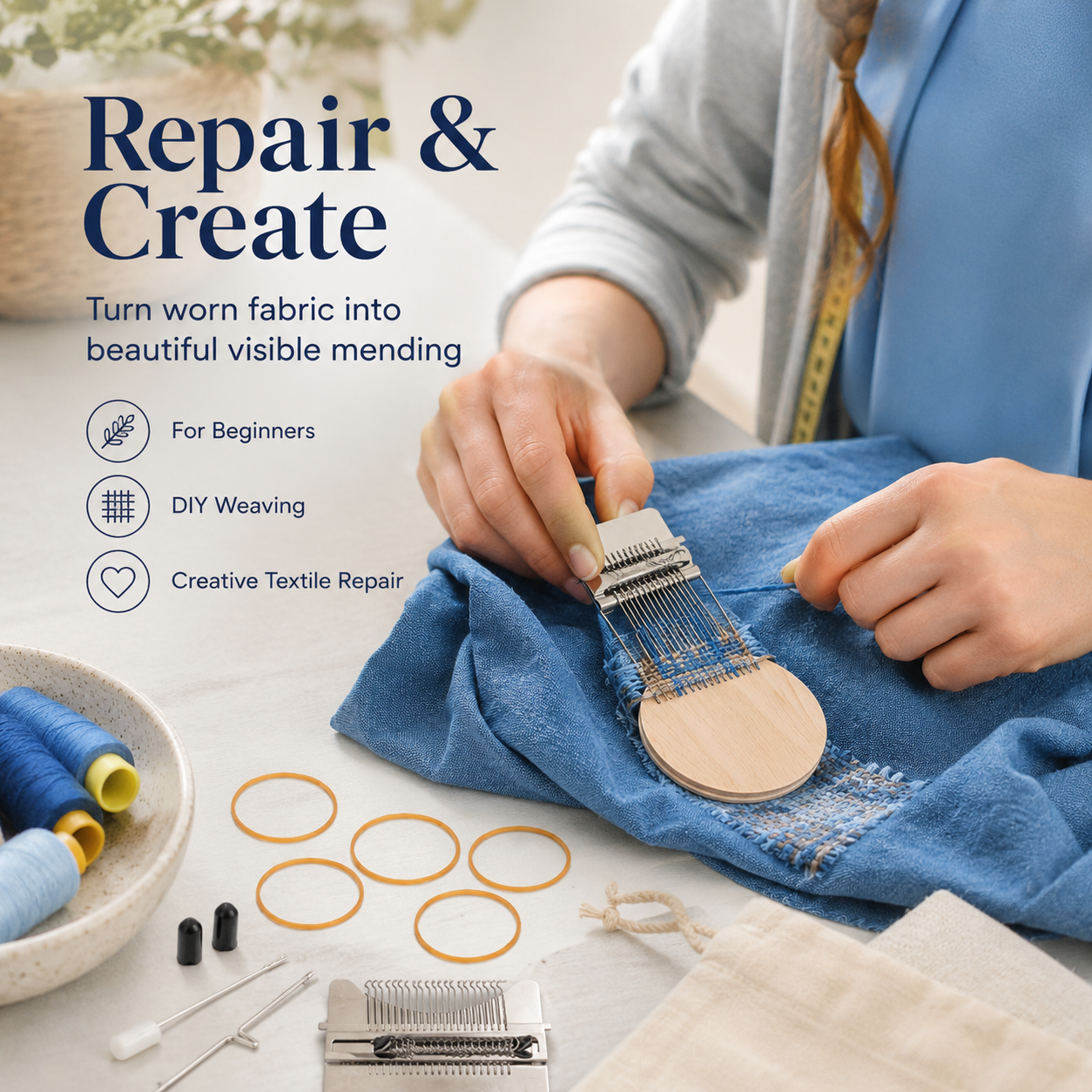 🧵 Fast Fabric Repair – Mini Darning Loom Kit