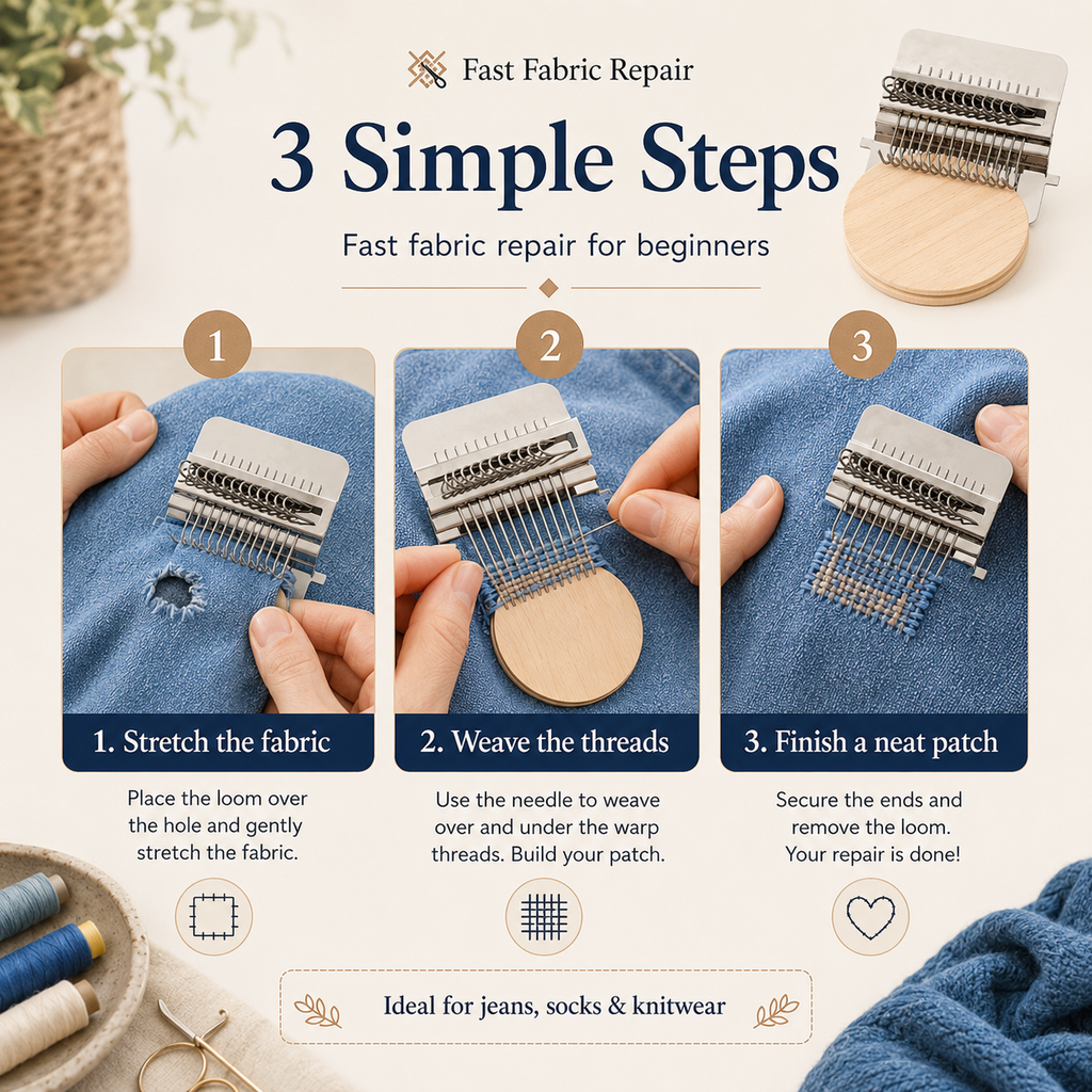 🧵 Fast Fabric Repair – Mini Darning Loom Kit