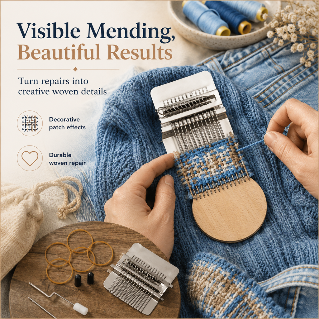 🧵 Fast Fabric Repair – Mini Darning Loom Kit