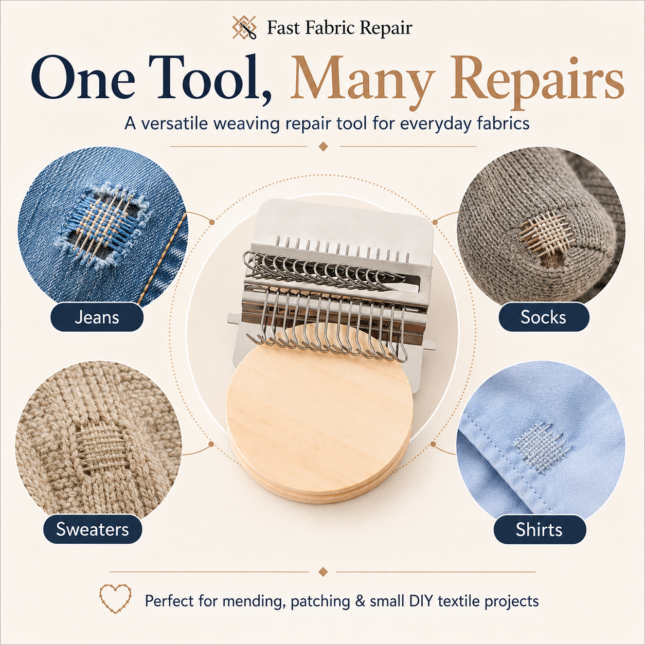 🧵 Fast Fabric Repair – Mini Darning Loom Kit