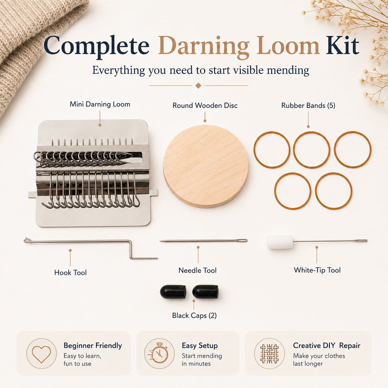 🧵 Fast Fabric Repair – Mini Darning Loom Kit