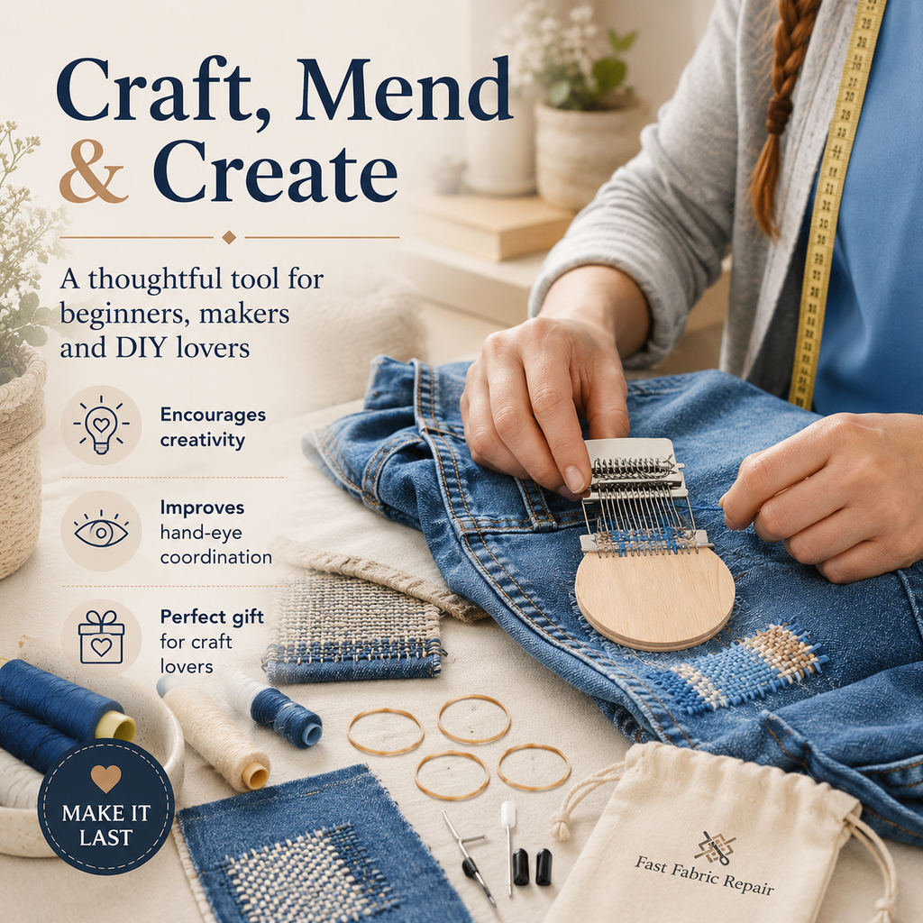 🧵 Fast Fabric Repair – Mini Darning Loom Kit