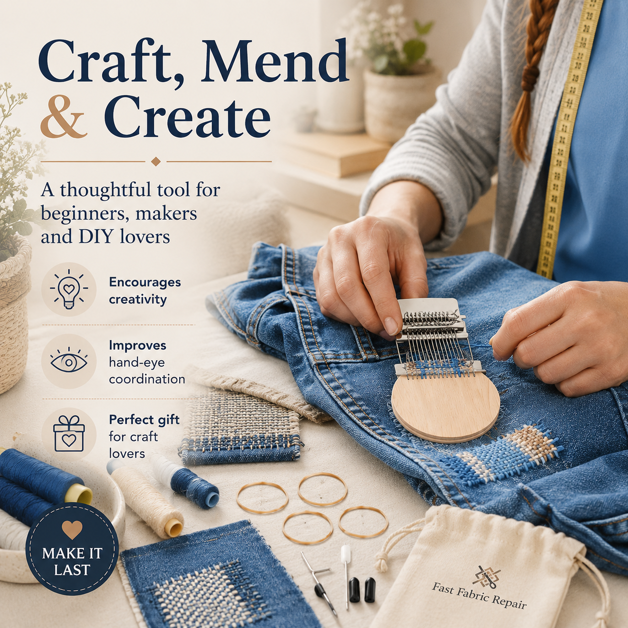 🧵 Fast Fabric Repair – Mini Darning Loom Kit
