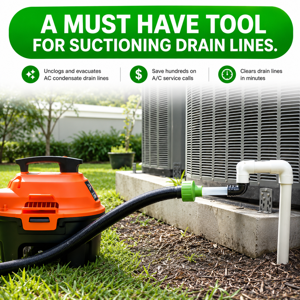 AC Drain Line Cleaner Adapter Evacuates & Unclog AC Drain Line