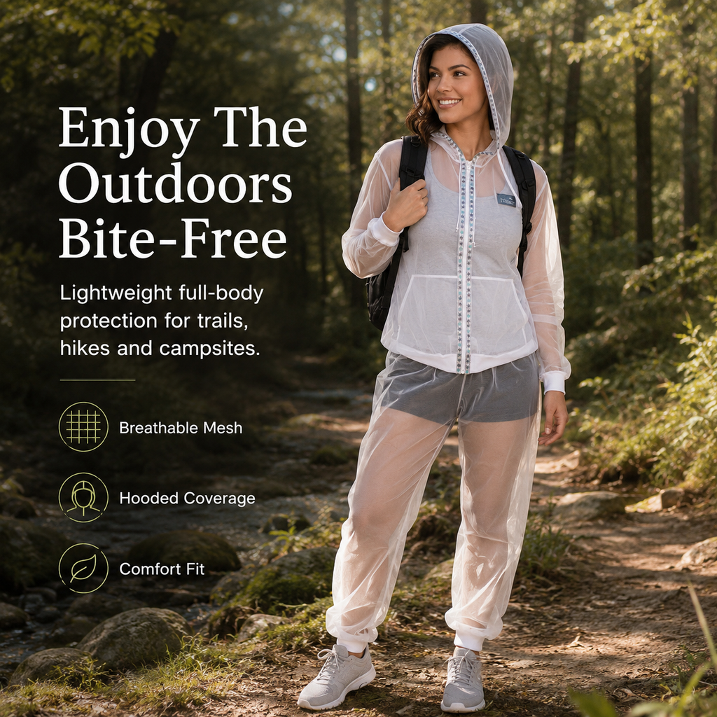 White Mesh Insect Protection Jacket | Lightweight Bug Barrier Outdoor Hoodie+Pant