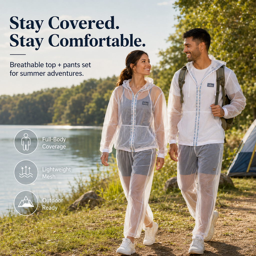 White Mesh Insect Protection Jacket | Lightweight Bug Barrier Outdoor Hoodie+Pant