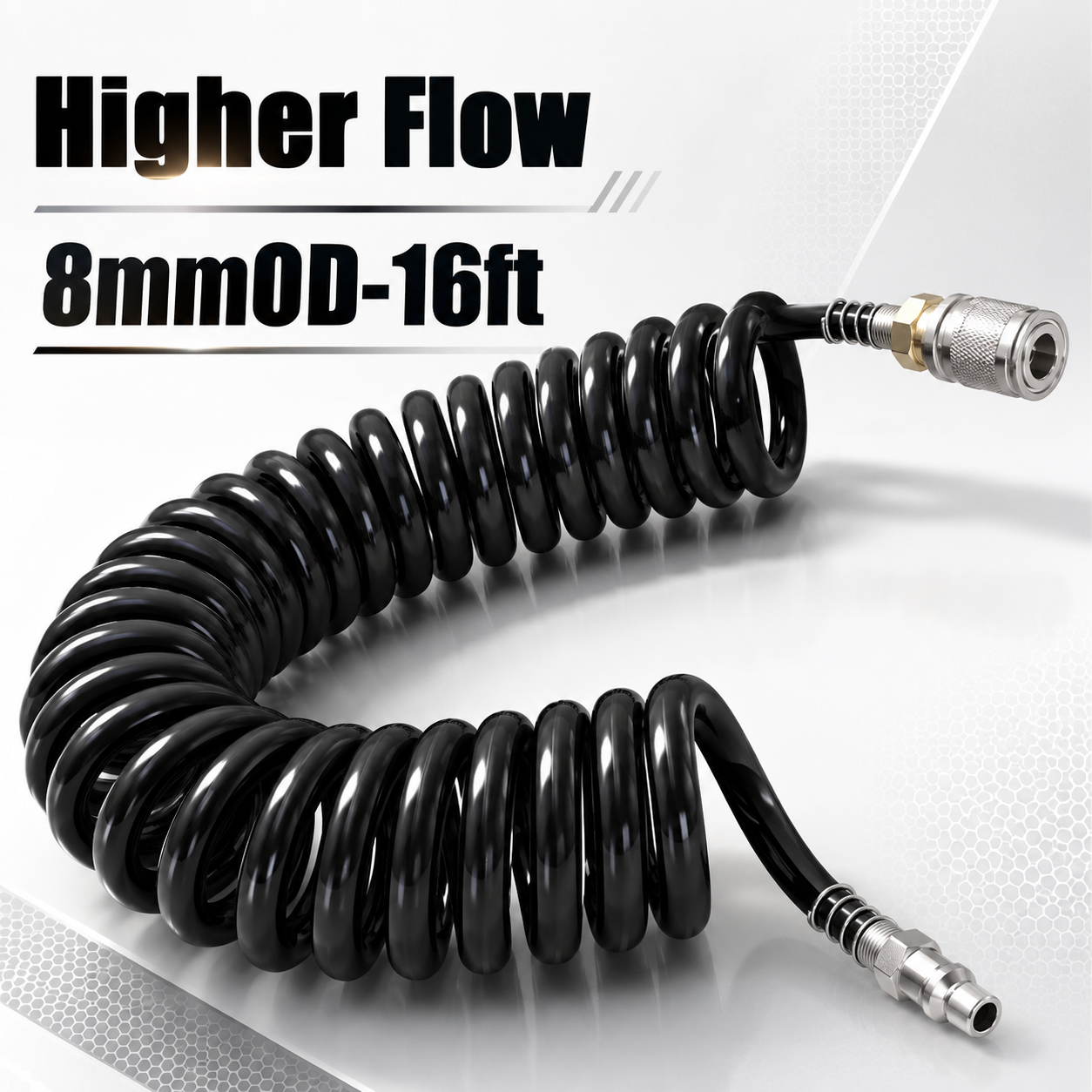 💨 High Flow Air Blow Gun Kit with 16FT Coiled PU Hose & Brass T-Fitting