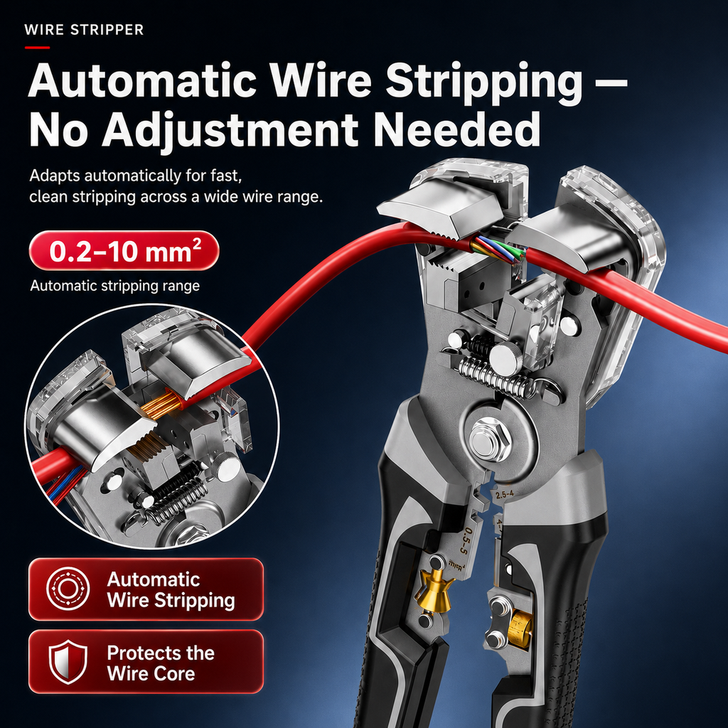 🔧Professional Automatic Wire Stripper – 0.2-10mm² | One-Touch Open &amp; Close