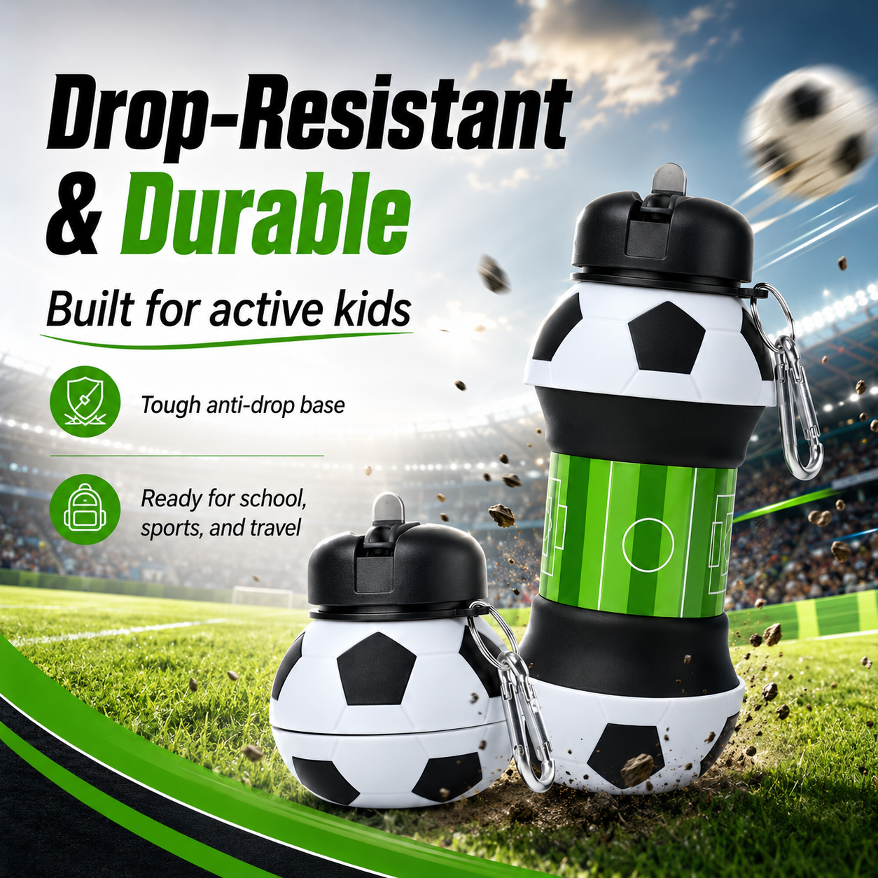 ⚽ Collapsible Soccer Water Bottle