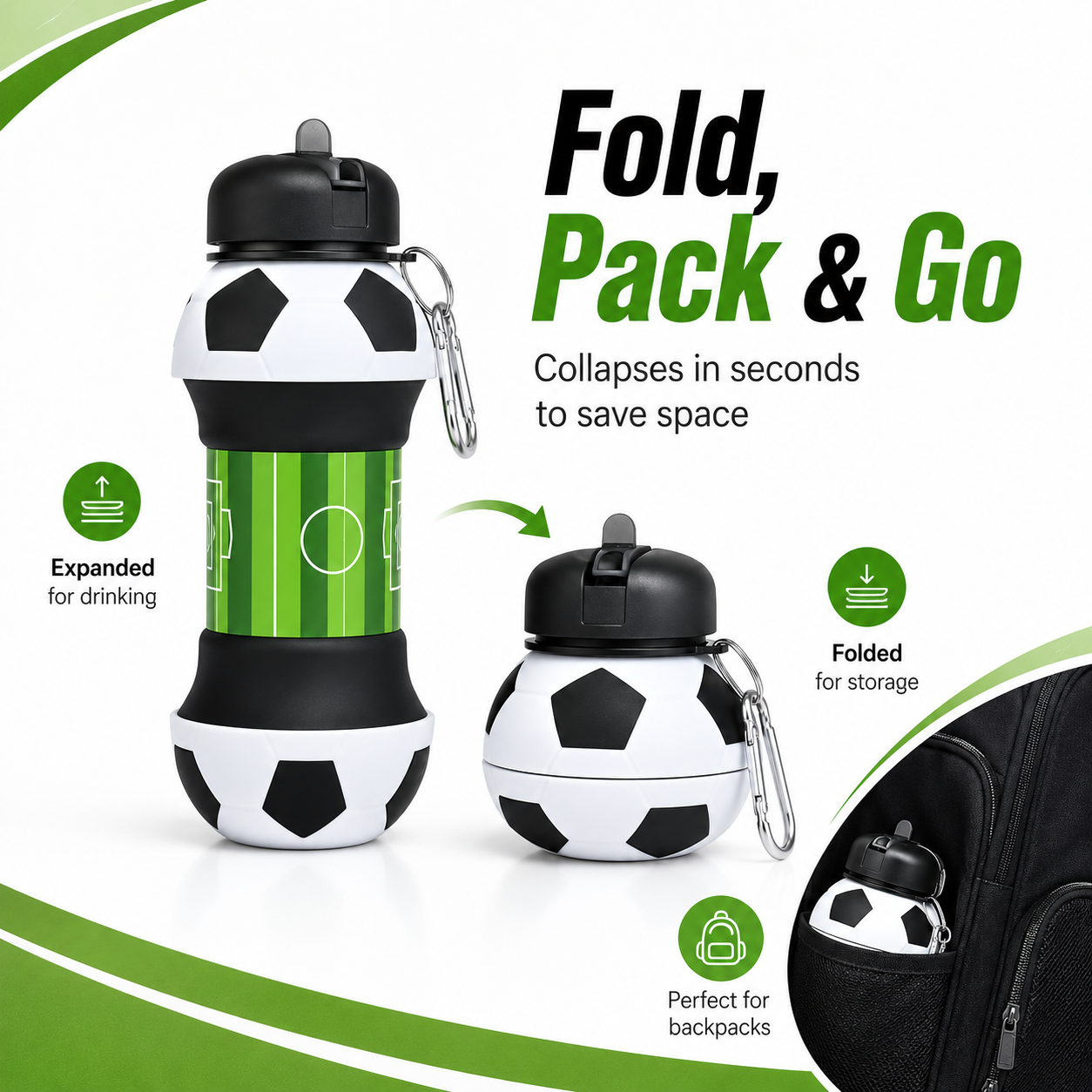 ⚽ Collapsible Soccer Water Bottle