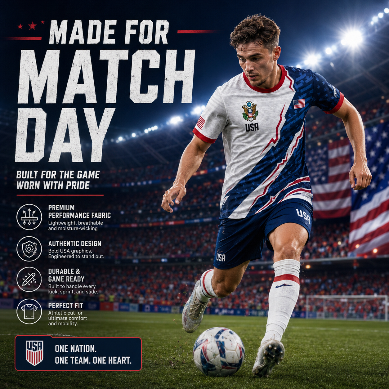 USA National Team Style Soccer Jersey 2026 V-Neck for Fans & Players