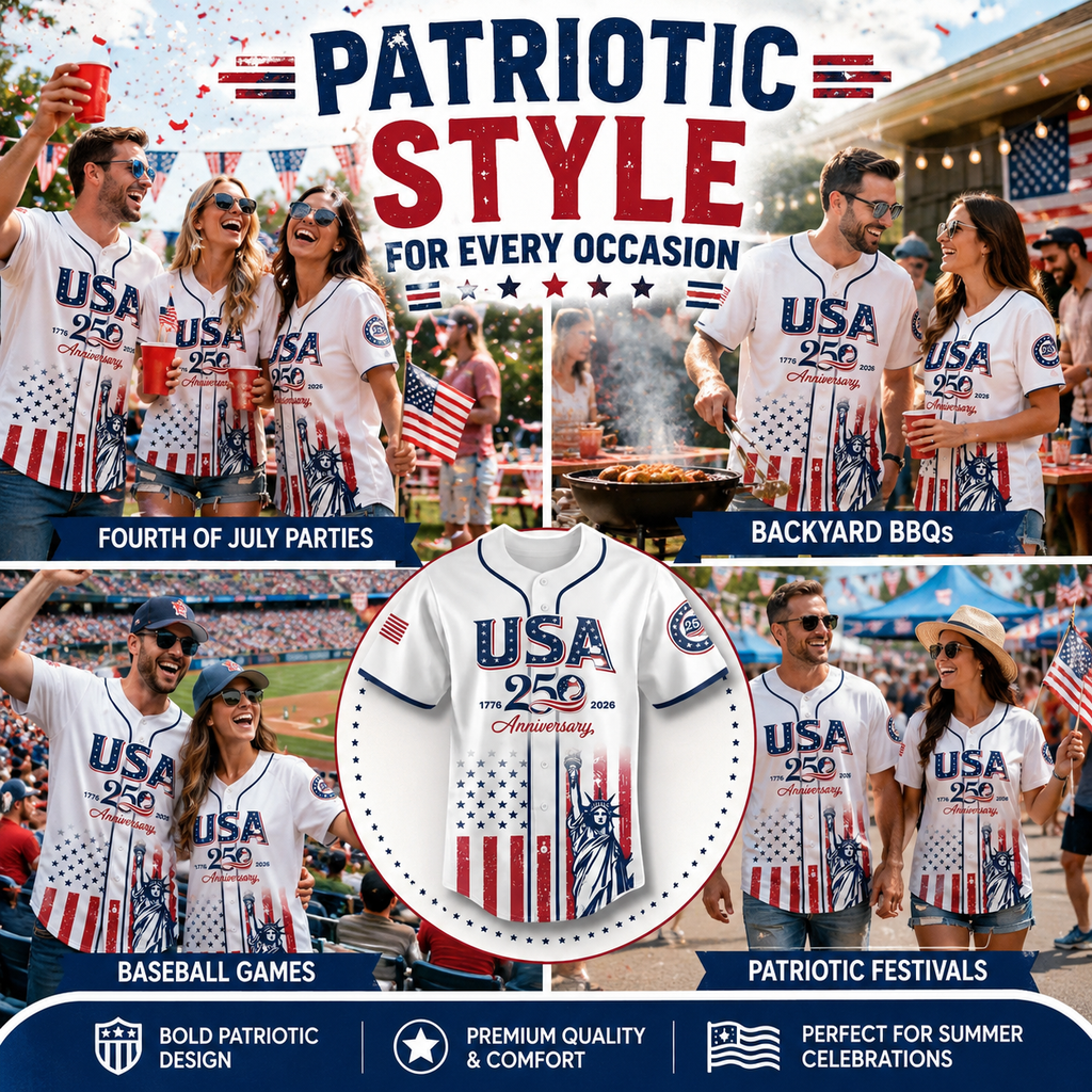 USA 250th Anniversary Baseball Jersey – 1776-2026 Independence Day Patriotic Shirt, Men & Women, Flag & Liberty Print