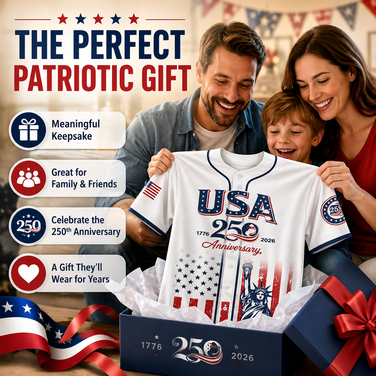 USA 250th Anniversary Baseball Jersey – 1776-2026 Independence Day Patriotic Shirt, Men & Women, Flag & Liberty Print