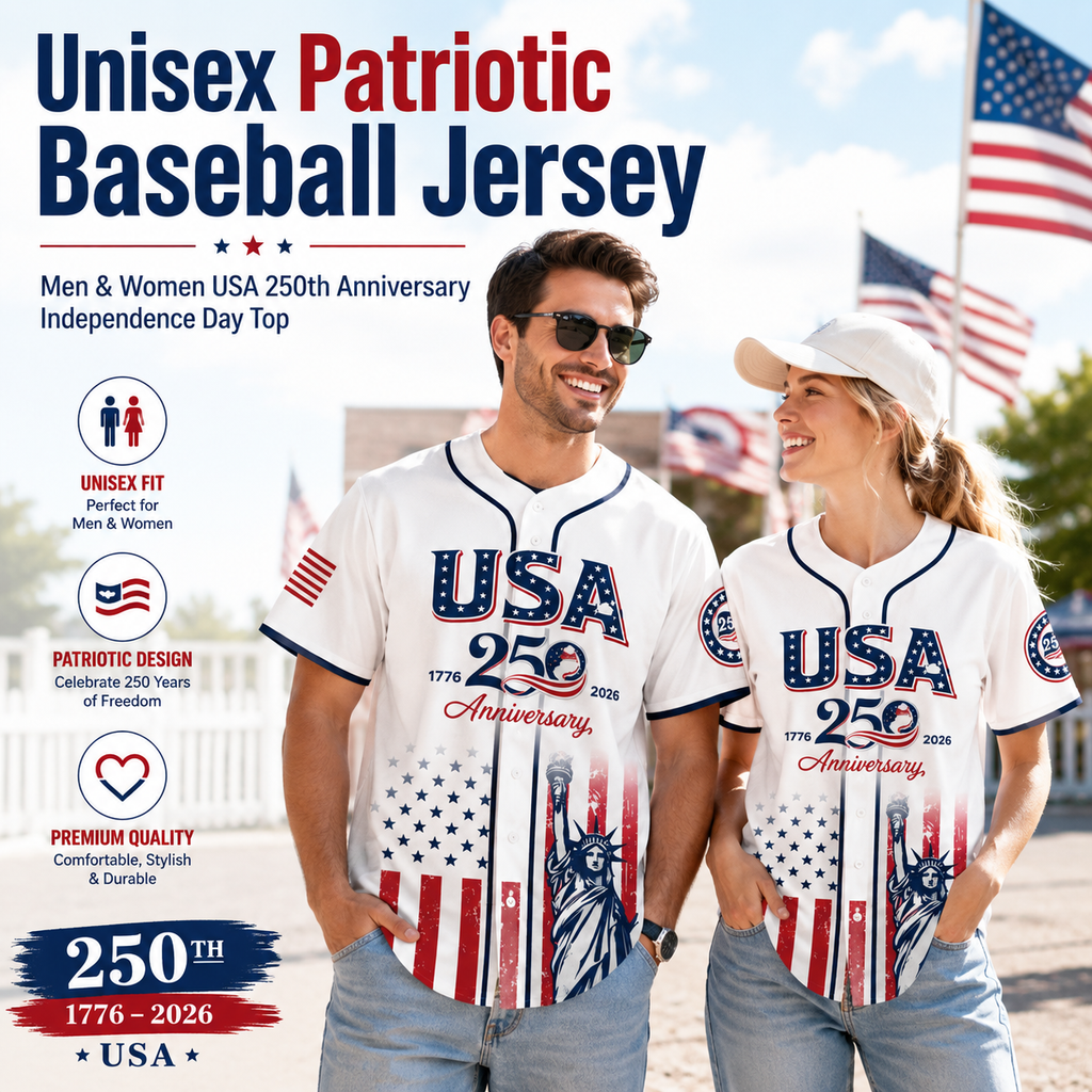 USA 250th Anniversary Baseball Jersey – 1776-2026 Independence Day Patriotic Shirt, Men & Women, Flag & Liberty Print