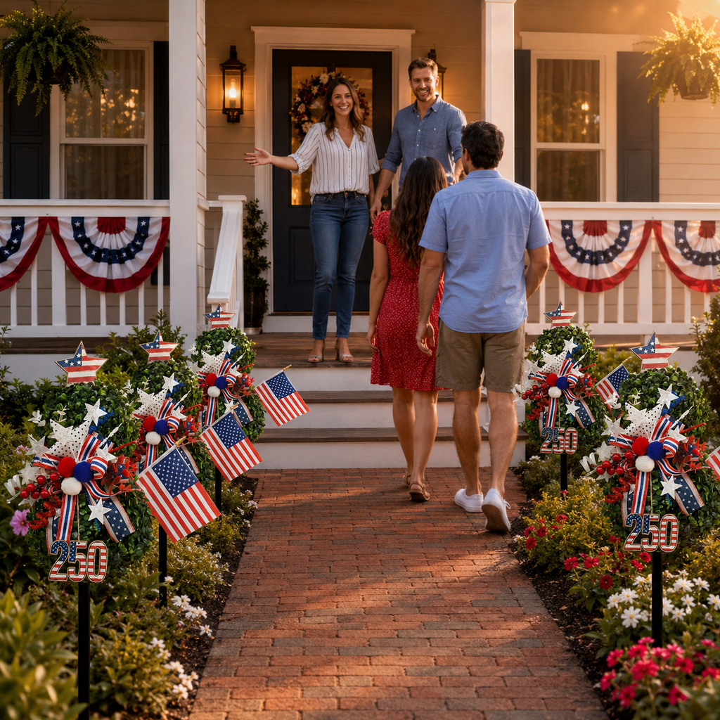 USA 250th Anniversary Patriotic Topiary Garden Stake, Red White Blue Yard Decor for 4th of July, Memorial Day & Independence Day