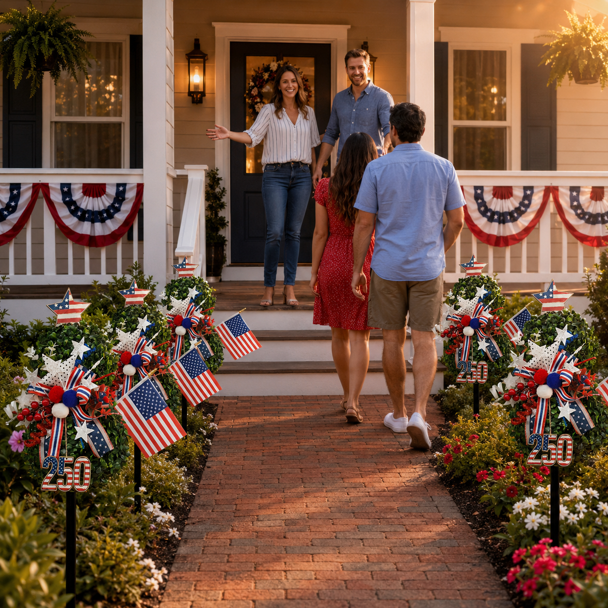USA 250th Anniversary Patriotic Topiary Garden Stake, Red White Blue Yard Decor for 4th of July, Memorial Day & Independence Day