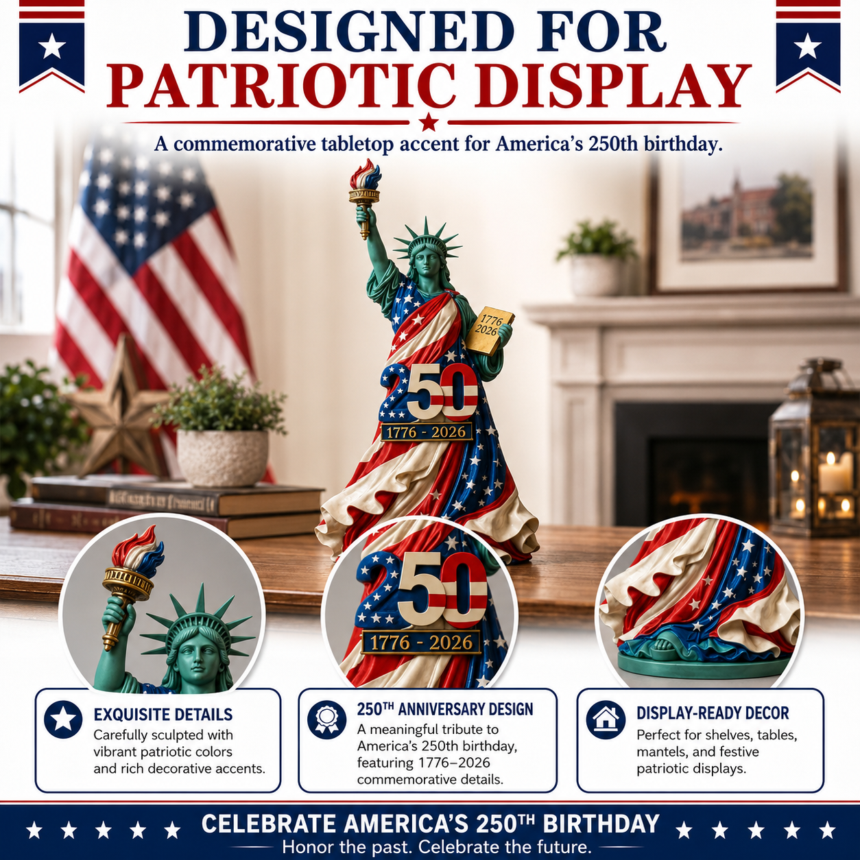 Handmade USA 250th Anniversary Statue of Liberty Figurine