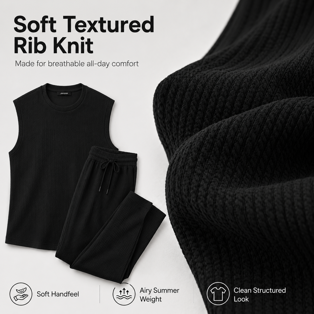 Mens 2 Piece Rib Knit Sweatsuit Summer Sleeveless Tank Top Baggy Wide Leg Pants Set Vacation Beach Outfit for Men