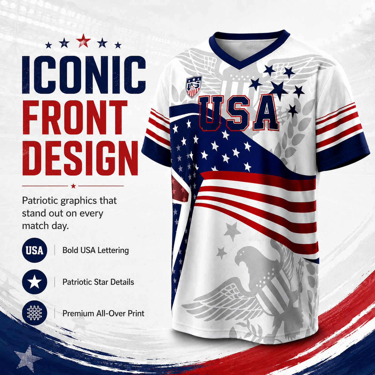 ⚽️V-Neck USA Bald Eagle Graphic Soccer Jersey, 2026 USA Fans Jersey, Gift for Soccer Fans, America Soccer Jersey for Player