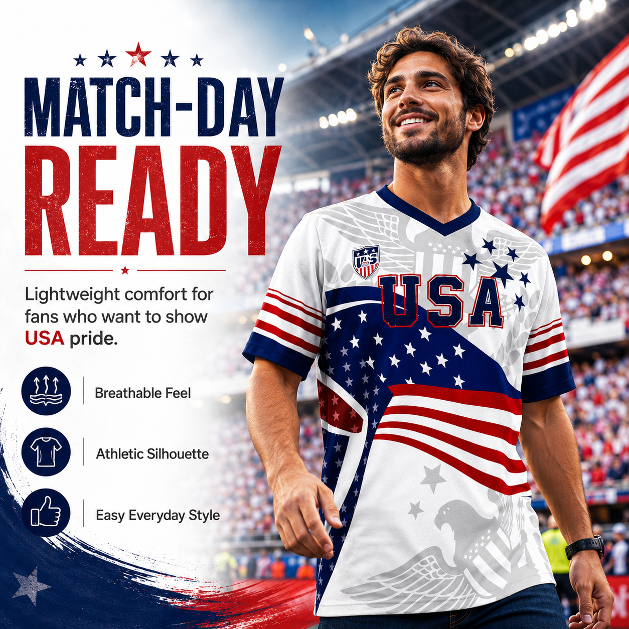⚽️V-Neck USA Bald Eagle Graphic Soccer Jersey, 2026 USA Fans Jersey, Gift for Soccer Fans, America Soccer Jersey for Player