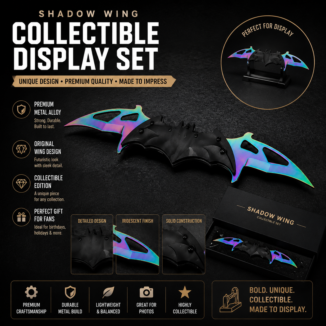 ⚡Nocturnal Wing Collectible Set – Premium Metal Display Art Piece (3 Finishes)