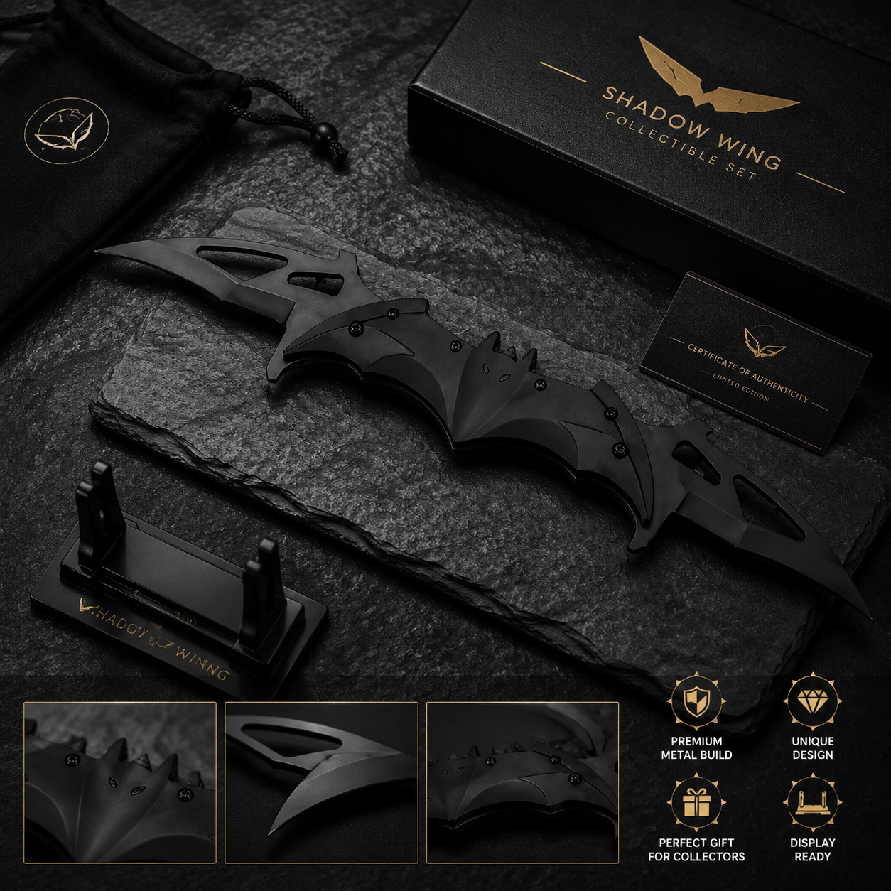 ⚡Nocturnal Wing Collectible Set – Premium Metal Display Art Piece (3 Finishes)