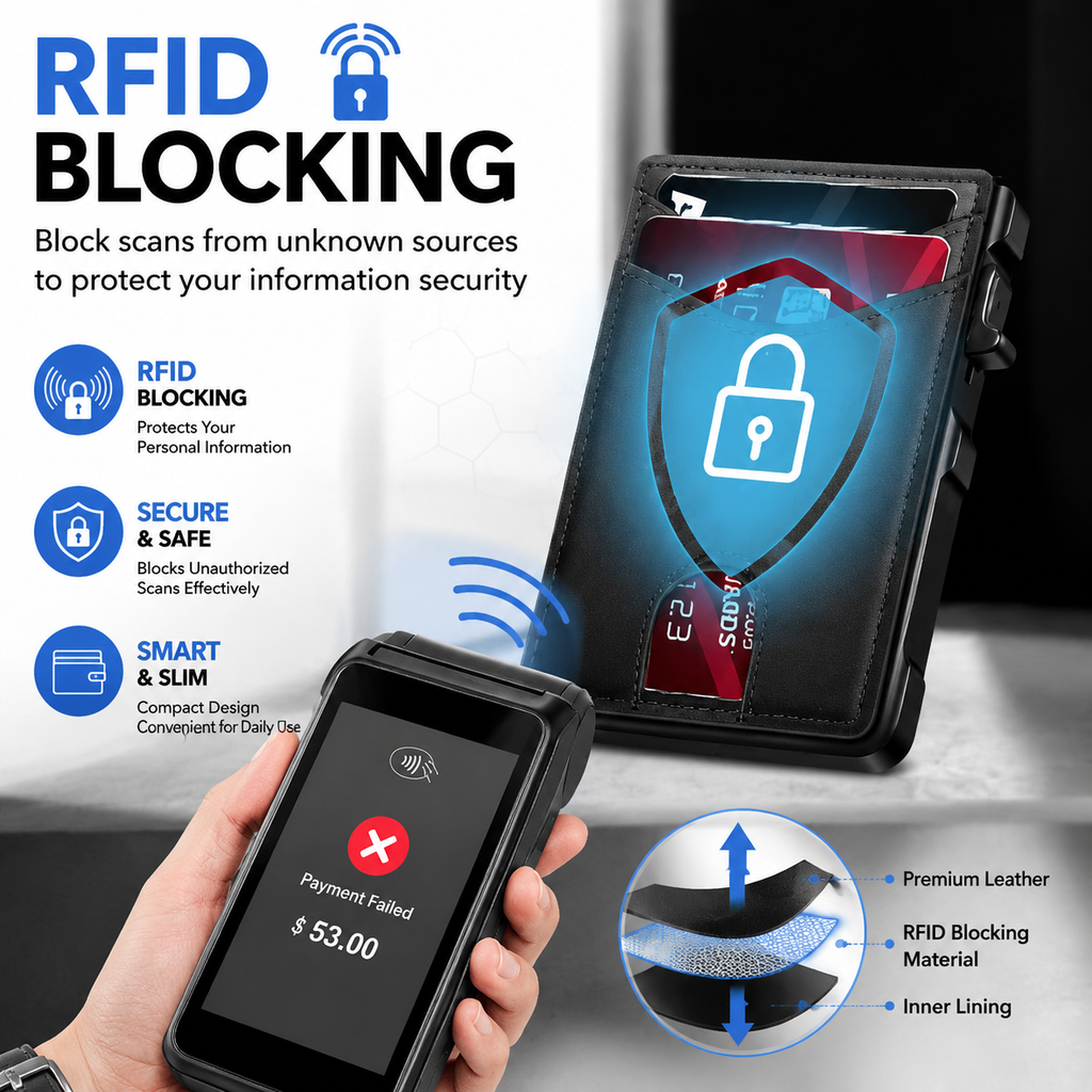 RFID Blocking Minimalist Pop-Up Wallet | One-Second Card Eject Design & Ultra Slim Pocket Wallet