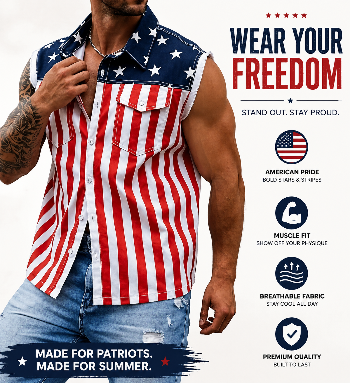 👕American Flag Denim Vest USA 250th Birthday Independence Day Sleeveless Unisex Summer Casual Jacket（副本）