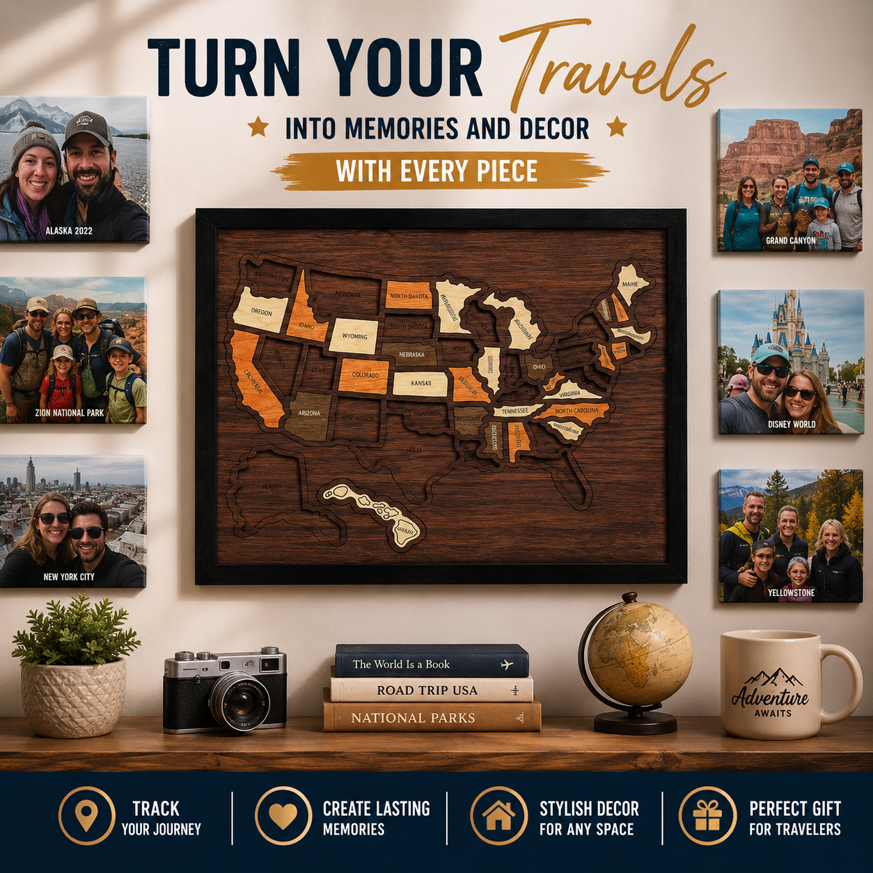 Wooden USA Travel Map Puzzle | Track Your Adventures Across America.