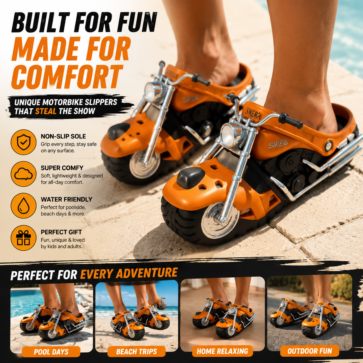 🏍️🔥 Ride-On Motorcycle Slippers