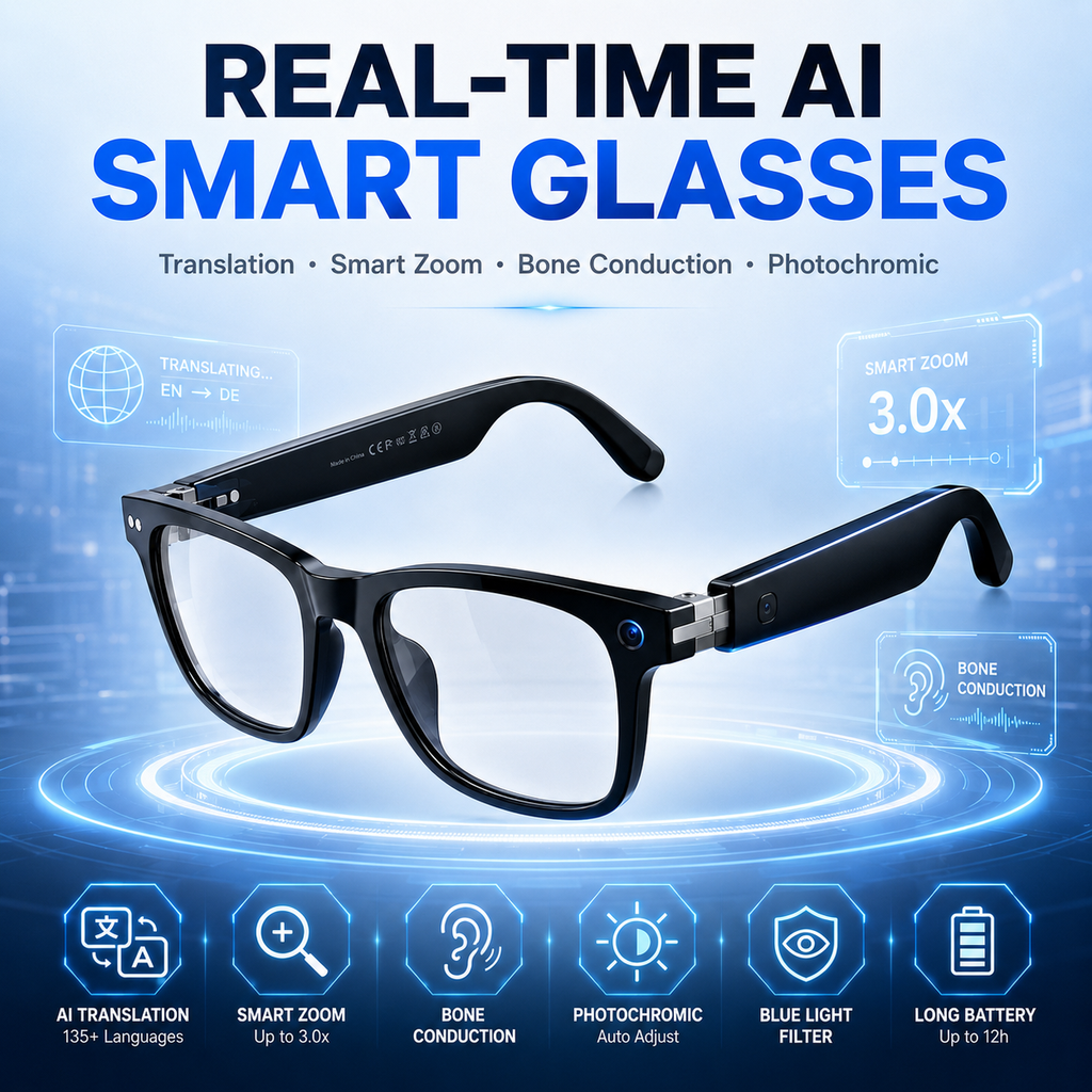 Real-time AI Translation Sunglasses with Smart Zoom
